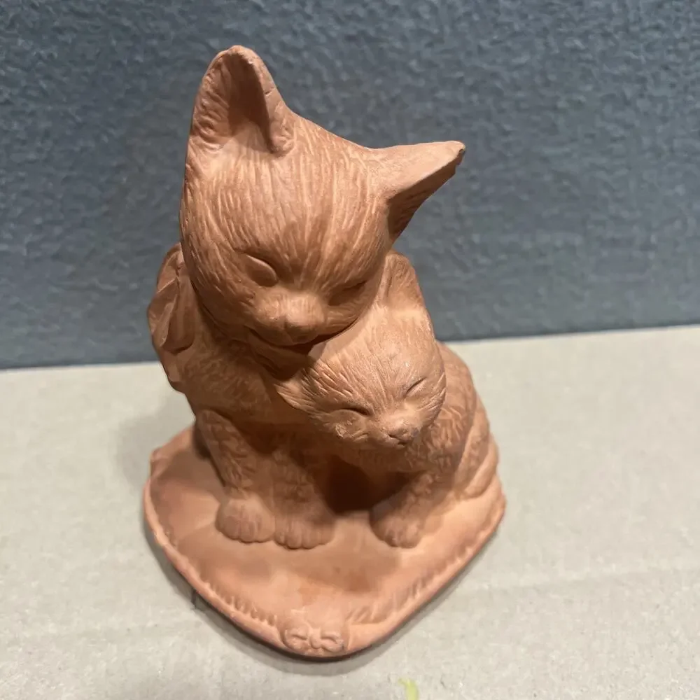 Crowning Touch Collection Terracotta Cat Figurine Depicting Two Snuggling Cat